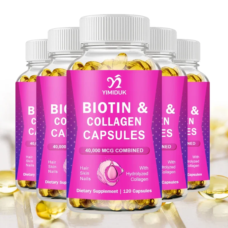 Biotin mit Kollagen-Ergänzungsmittel, Protein-Unterstützung, Anti-Aging-Formel, starke Nägel, glänzendes Haar, strahlende, glatte Haut, vegane Kapsel