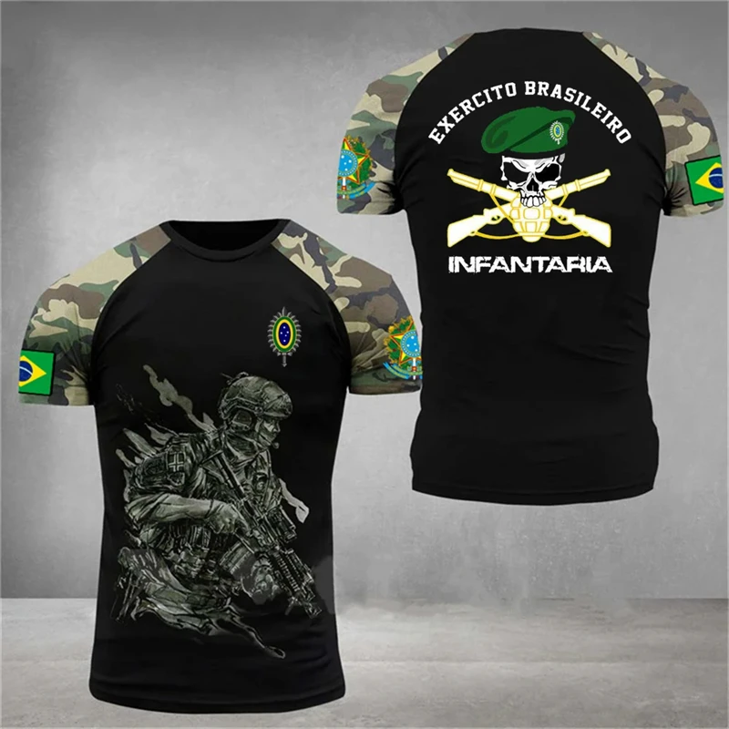 Brazilian Fitness Mens T-shirts Camouflage Print Round Neck Short-sleeved T Shirt Casual Oversized Men Clothing Streetwear Tops