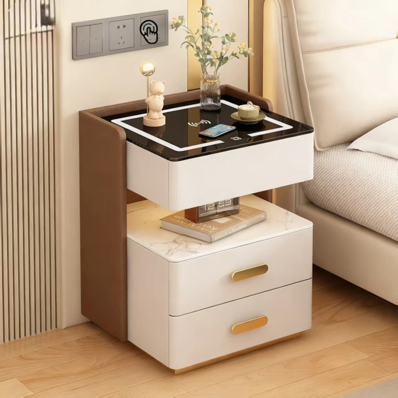 

Smart Nightstand Bedroom Furniture Sets Modern Home Furniture with Wireless Charging USB Portpromote sales