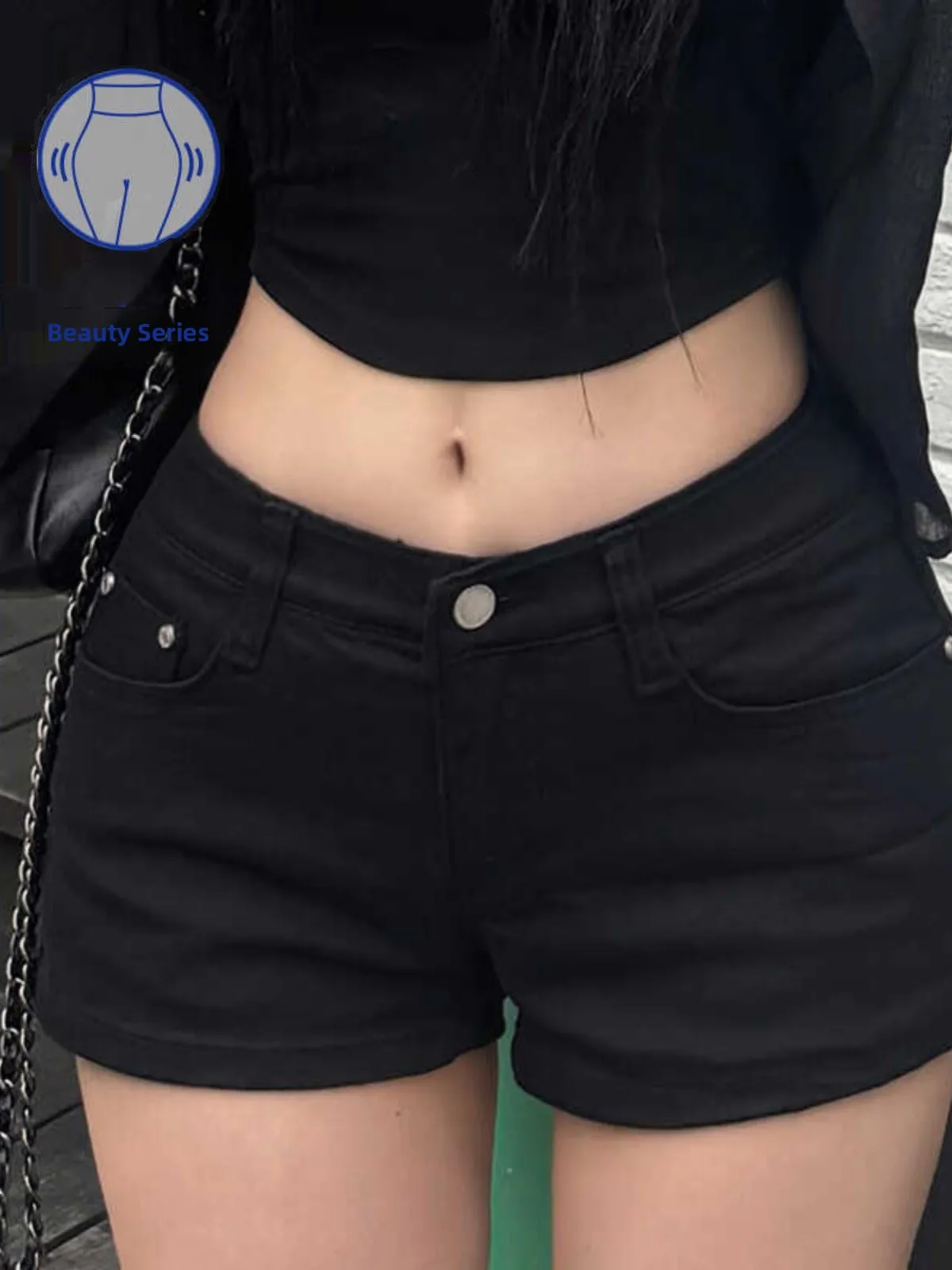 

Black Low Waist Denim Shorts Women's Summer Fashion Butt Lifting Hot Pants mid Low Waist Tummy Control Slim Fit Jeans Shorts
