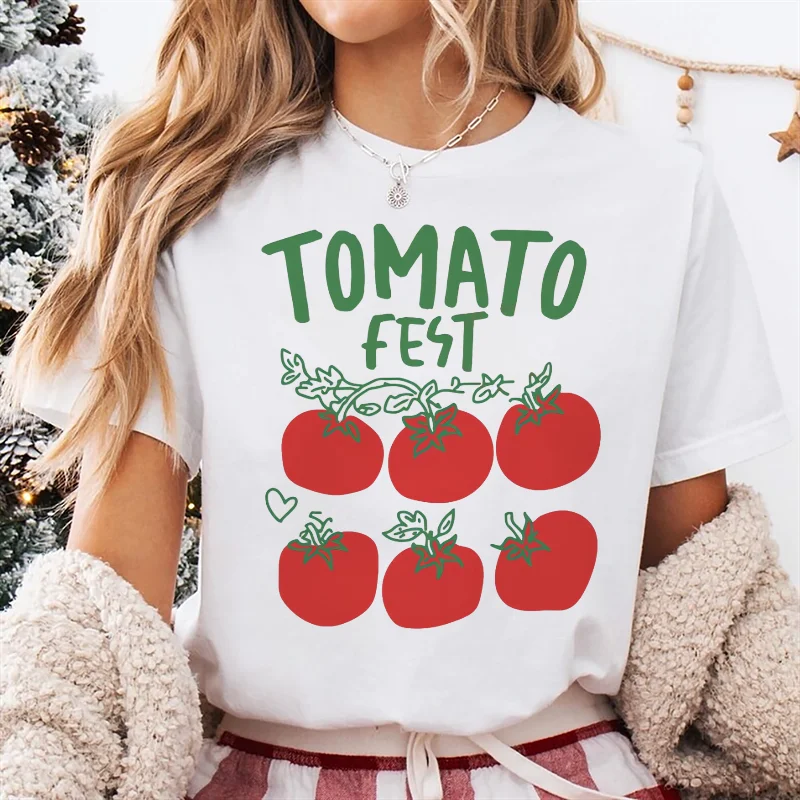 

Tomato Fest футболка с принтом мультфильма в стиле поп, белый топ с круглым вырезом, женская повседневная одежда с короткими рукавами, новая женская футболка
