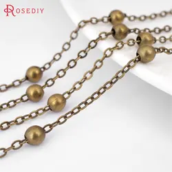 5 Meters width 2MM with 4MM Bead Antique Bronze Copper Flat Oval Link Necklace Chains Station Ball Chains Accessories