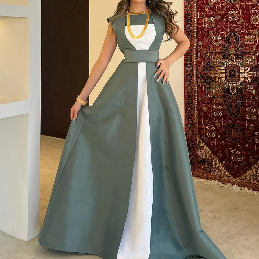 

Customized A-Line Prom Dresses Floor-length Square Collar Sleeveless Evening Gown Simple Fashion Sashes Draped Casual Party Gown