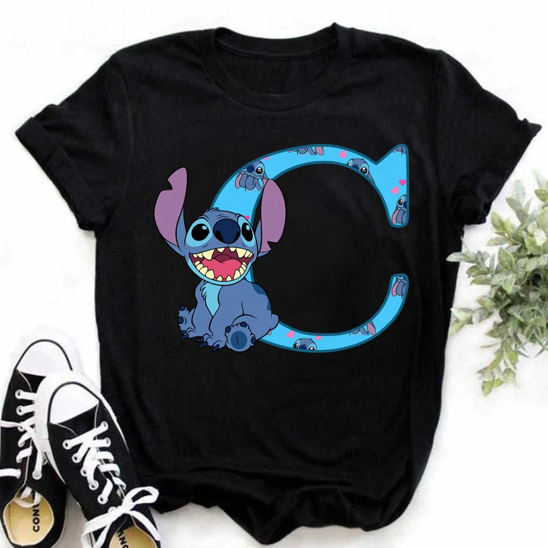 Disney Lilo & Stitch A-Z Alfabet Zomer Dames Bedrukt T-shirt Dames Casual Tops T-shirt Mode Cartoon Plus Size T-shirt