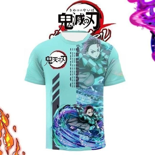 

Летняя футболка унисекс 2026 с 3D-принтом «Дыхание воды» по мотивам «Истребителя демонов» (Джиро Танджиро), дышащая, быстросохнущая