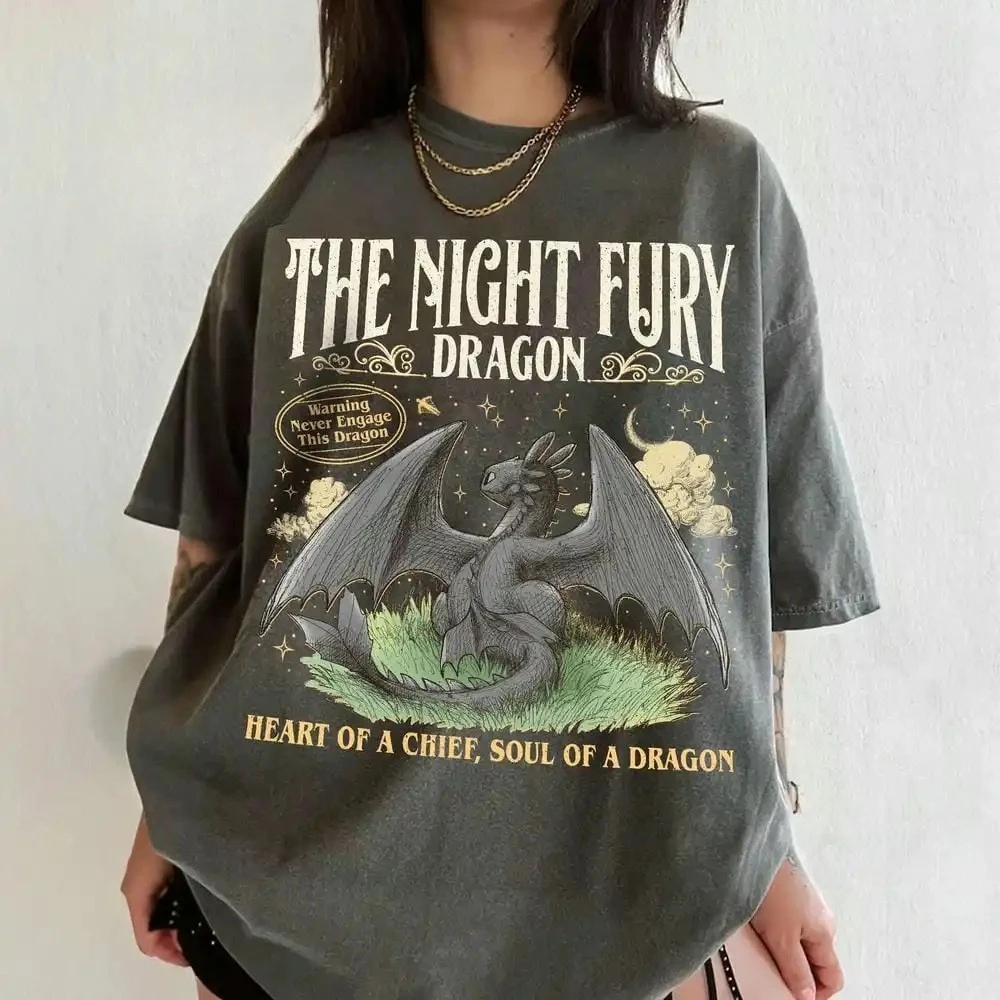 Dragon Taming Master Night Evil Retro Pure Cotton T-shirt Toothless Child Illustration Casual Sports Daily Wearing Short Sleeves