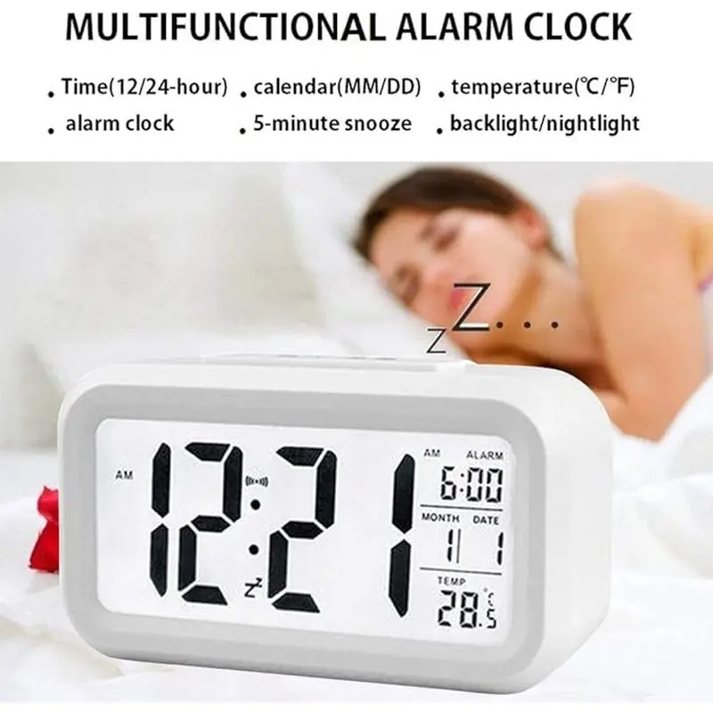 Digital Alarm Clock Multifunctional LCD Electronic Clock with Large Screen Battery Operated Clock with Time Temperature Date