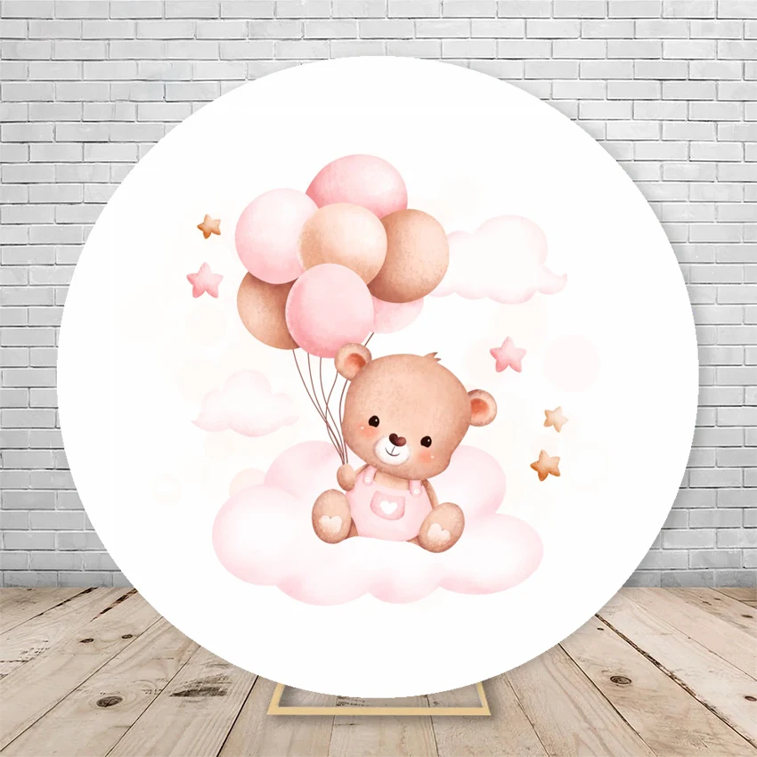 Teddy Bear Round Birthday Backdrop Newborn Baby Shower Hot Air Balloons Circle Cover Photography Background Party Decor Props