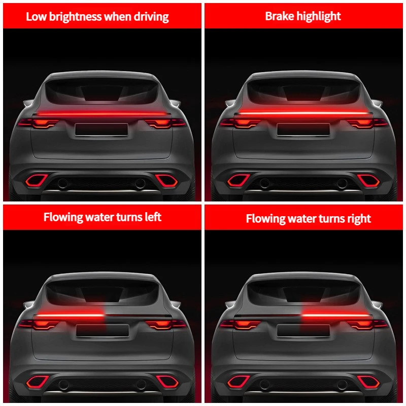 Universal 120cm/130cm 51 inch car tail LED belt brake turn signal light new carbon fiber tail streamer light