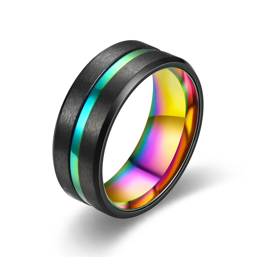 Fashion 8mm Men\'s Black Tungsten Wedding Band Rings Black Groove Beveled Edge Engagement Ring for Men\'s Valentine Gifts Jewelry
