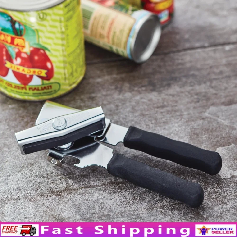 

Ergo Can Opener with Silicone Handles Durable All-Steel Construction Comfortable Grip Easy Turn Knob Integrated Magnet Kitchen