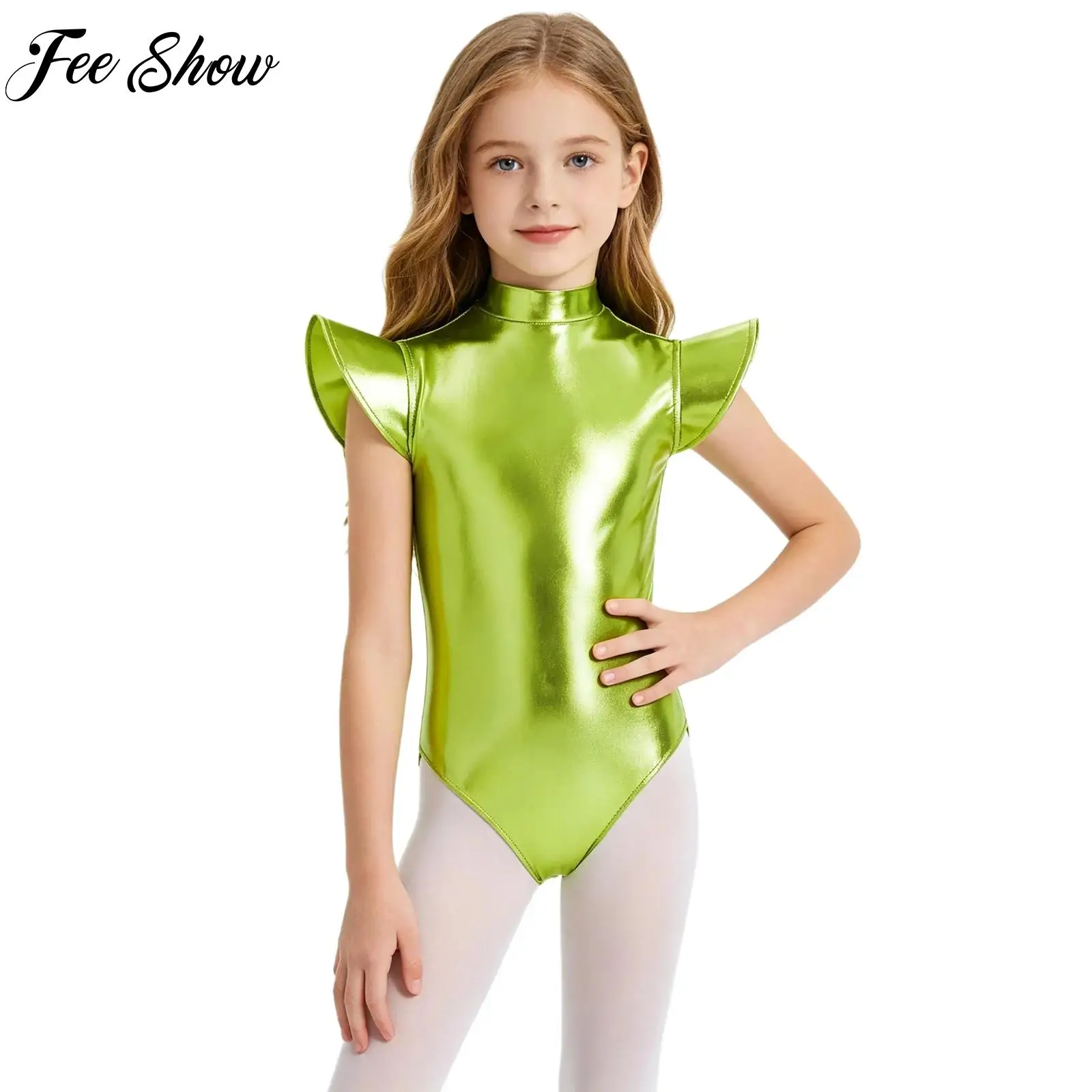 Kids Girls Gymnastics Ballet Dance Leotard Bodysuit Cap Sleeve Metallic Modern Hip Hop Alien Robot Space Cadet Astronaut Costume