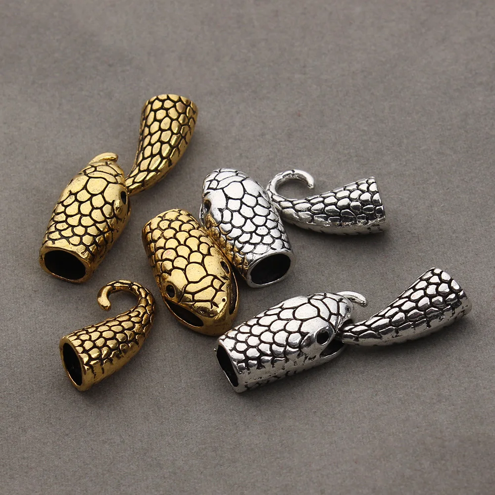 

10pcs/lot Antique Golden Snake Head Shape Clasps End Caps Connector For DIY Leather Bracelet Jewelry Making Accessories