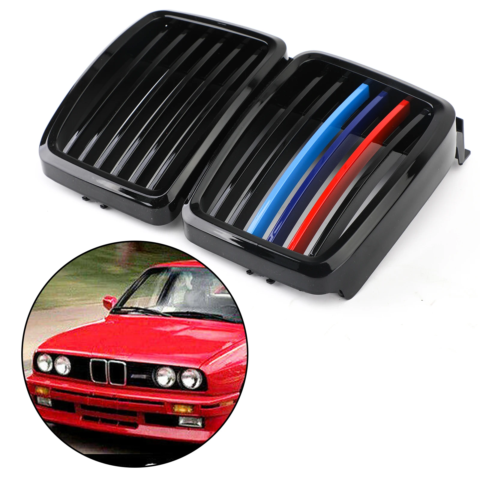 

Areyourshop M Color 51131884350 Front Hood Kidney Grille M3 Stylish for BMW E30 3 Serie 1982-1994