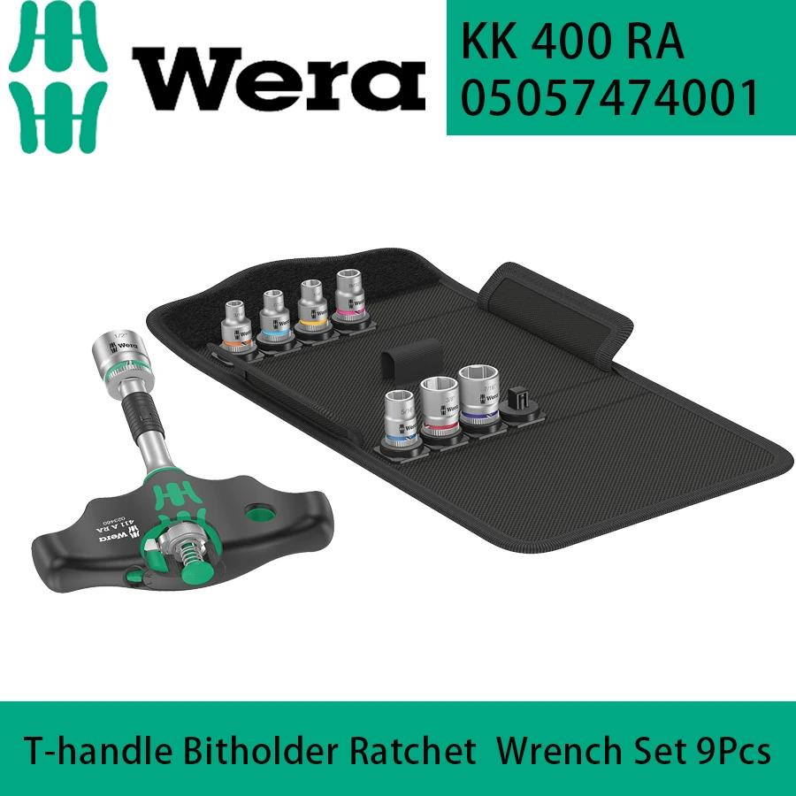 Wera 05057474001 T-handle Bitholder Ratchet  Wrench Set 9Pcs 1/4