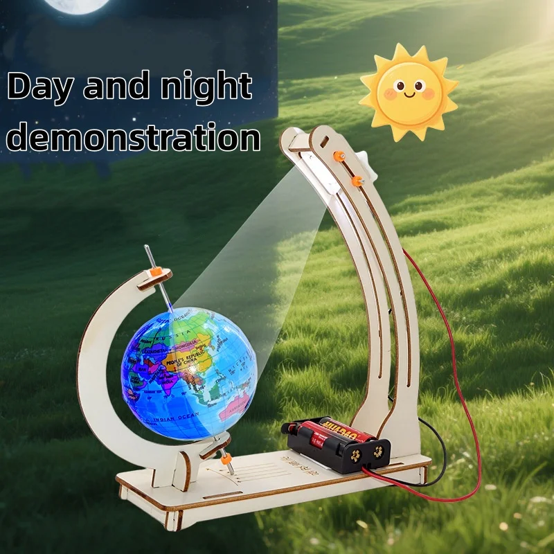 DIY Erdmodell mit Tag-Nacht-Zyklus, Wissenschafts-Set, MINT-Lernspielzeug, Physik-Globus, Handgefertigtes Holzspielzeug für Kinder und Klassenzimmer