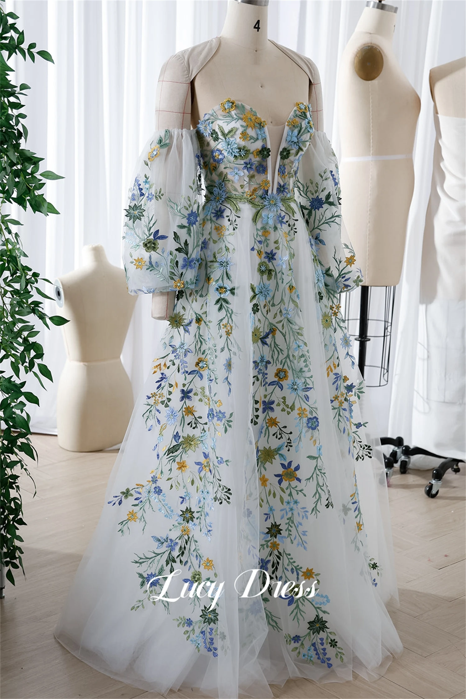 

Lucy Floral Fabric Wedding Dress Party Puff Sleeves Luxurious Women's Evening Dresses for Special Occasions Gala Prom Customized