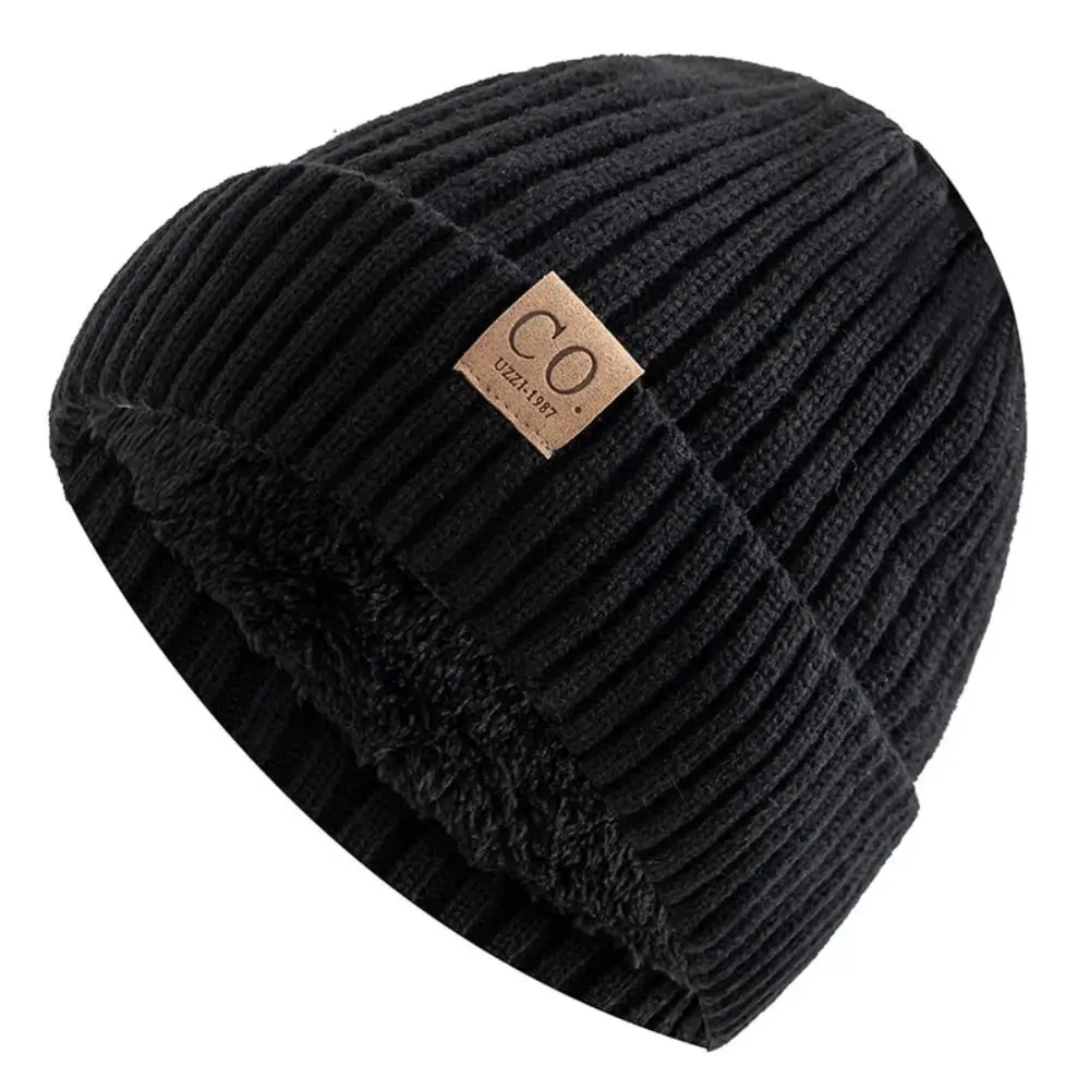 Fashion Fleece Lined Men's Winter Hat Warm Striped Knitted Beanies Thicken Windproof Plain Beanies Women Men