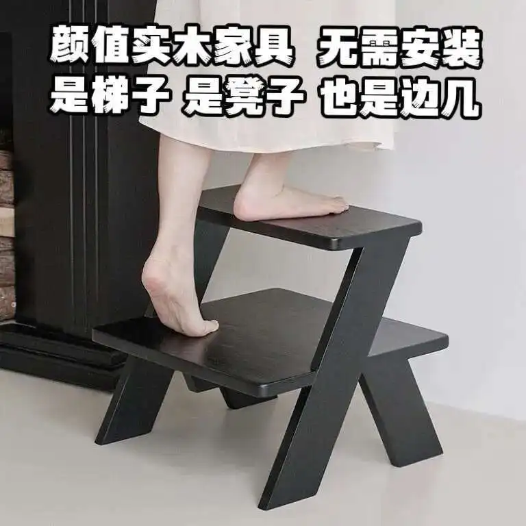 

Creative Step Stool Household Solid Wood Shoe Changing Sofa Step Stool Multi-functional Living Room Retro Ladder Coffee Table