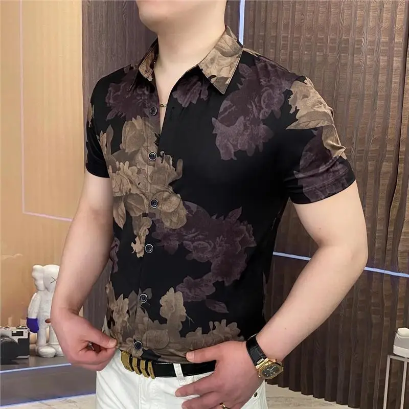 

High Quali Slim Fit Men's irt Summer Trend Busin Casual Luxury Faion Purple Clouds East Come Lightweight irt