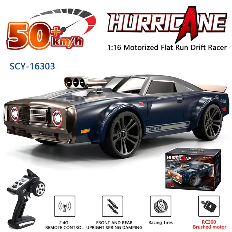 SCY 16303 1:16 50KM/H RC Car 4WD With LED Remote Control Muscle Cars High Speed Drift Racing Vehicle for Kids