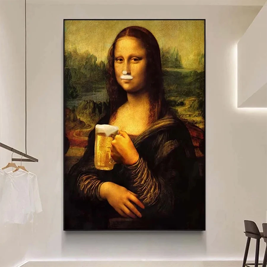 Diamond Painting Funny Mona Lisa Drinking Beer Canvas Paintings Famous Art DIY Diamond Embroidery Cross Stitch Mosaic Home Decor