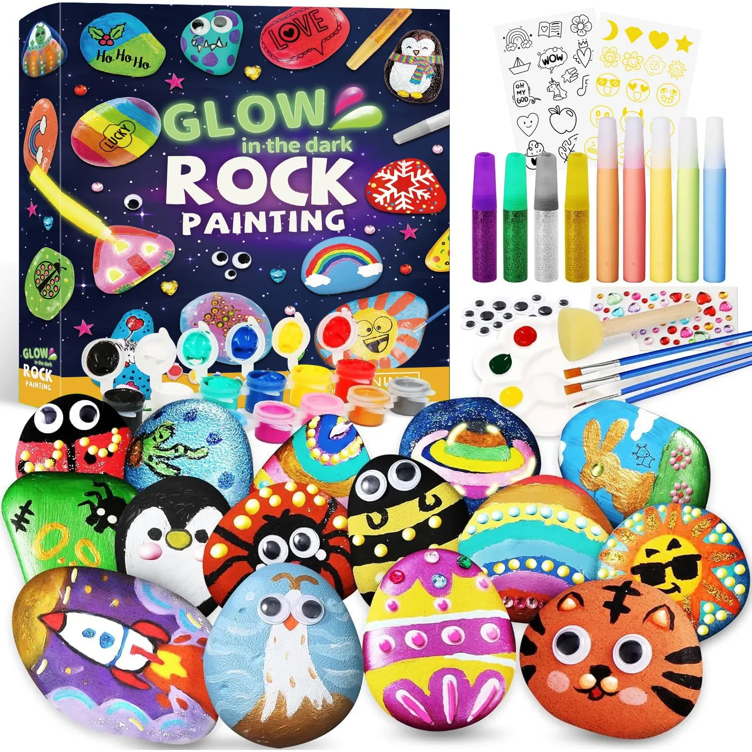 Hand Painted Stone Set Children's Science Education Toys Glow Rock Stone Multi-Color Painting Creative Graffiti for Kids Gifts