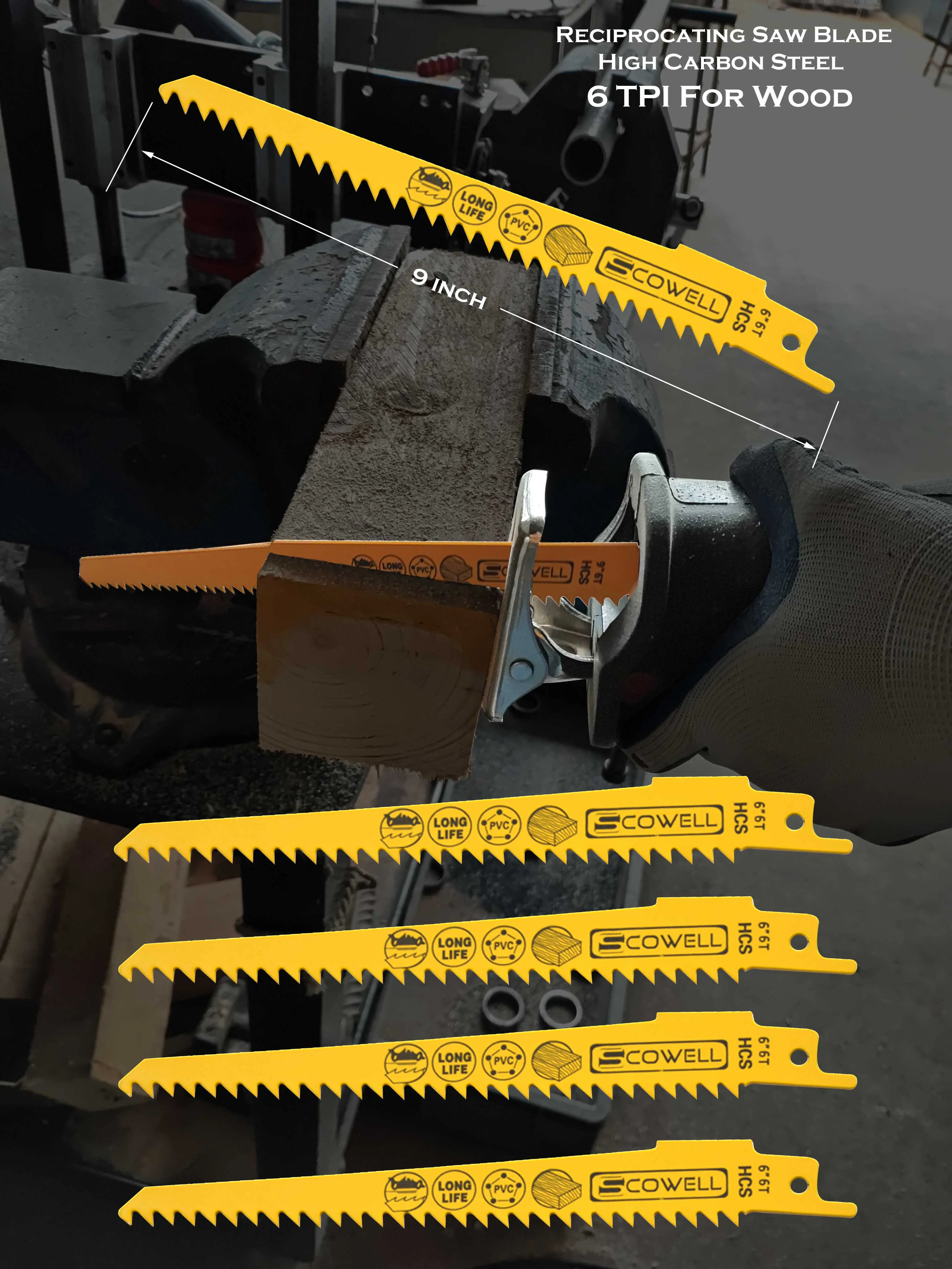 

10 шт. SCOWELL 6 дюймов 6TPI HCS сносные сабельные сабельные пилы универсальный хвостовик для резки дерева с гвоздями