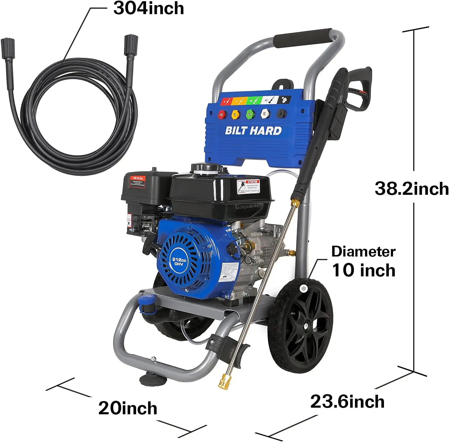 Gas 3300 PSI Pressure Washer with 25ft Hose & 5 Nozzles, 2.6 GPM Power Washer, 212cc 6.5HP Engine, EPA & CARB Compliant