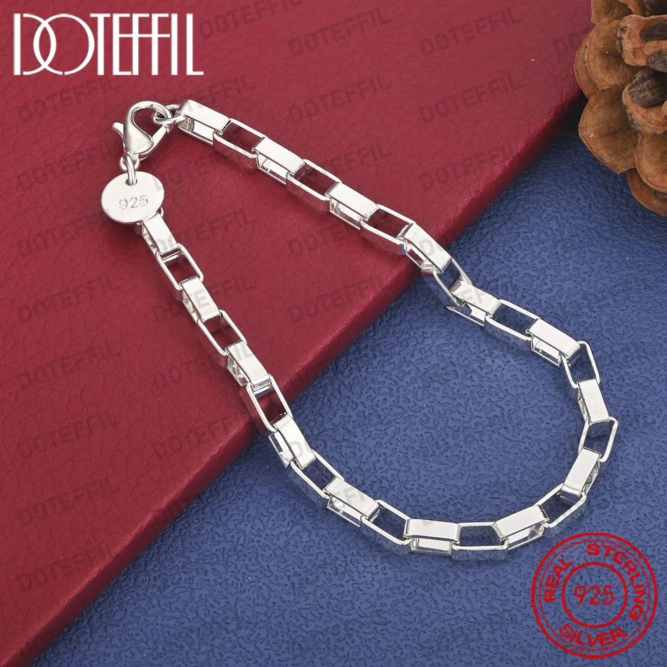 

925 Sterling Silver 8-inch Minimalist Box Bracelet for Men and Women, Wedding Gift, Fashion Jewelry