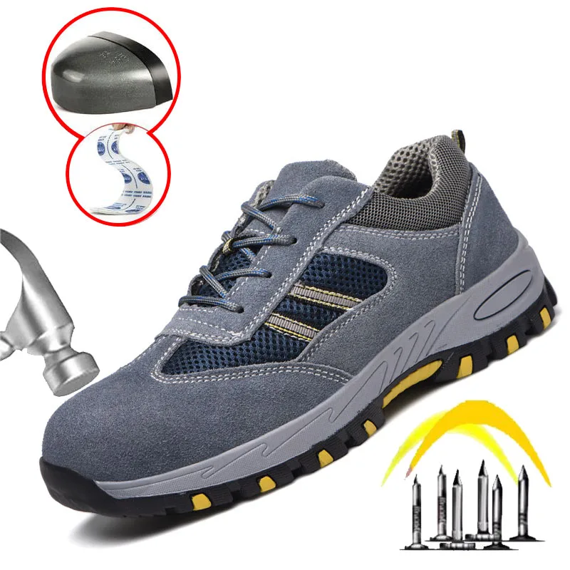 Breathable Safety Shoes Anti-smashing Anti Puncture Men's Mesh Non-slip Steel Toe Work Boots Indestructible Shoes