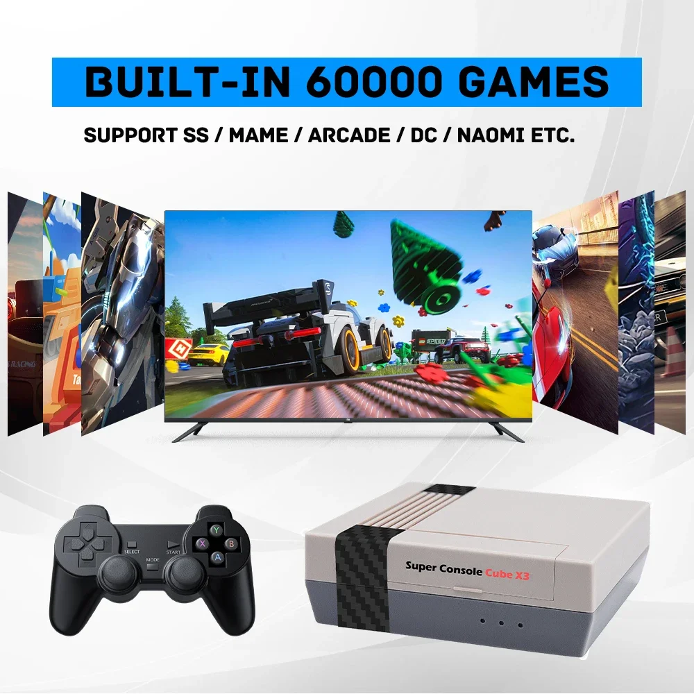 

KINHANK Super Console Cube X3 Retro Game Console 60000 Games Support ARCADE/DC/SS/MAME Cooling Fun 3 in 1 EmuELEC4.6 Video Games