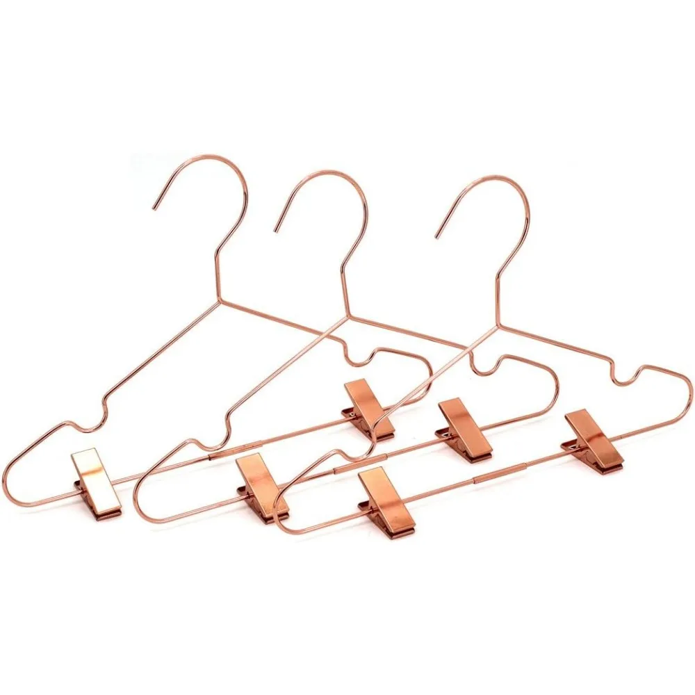 

Gold Metal Wire Adult Clothing Hangers with Adjustable Clips for Shirts Coat Home Wardrobe Storage & Display Clothes Rack 2pcs