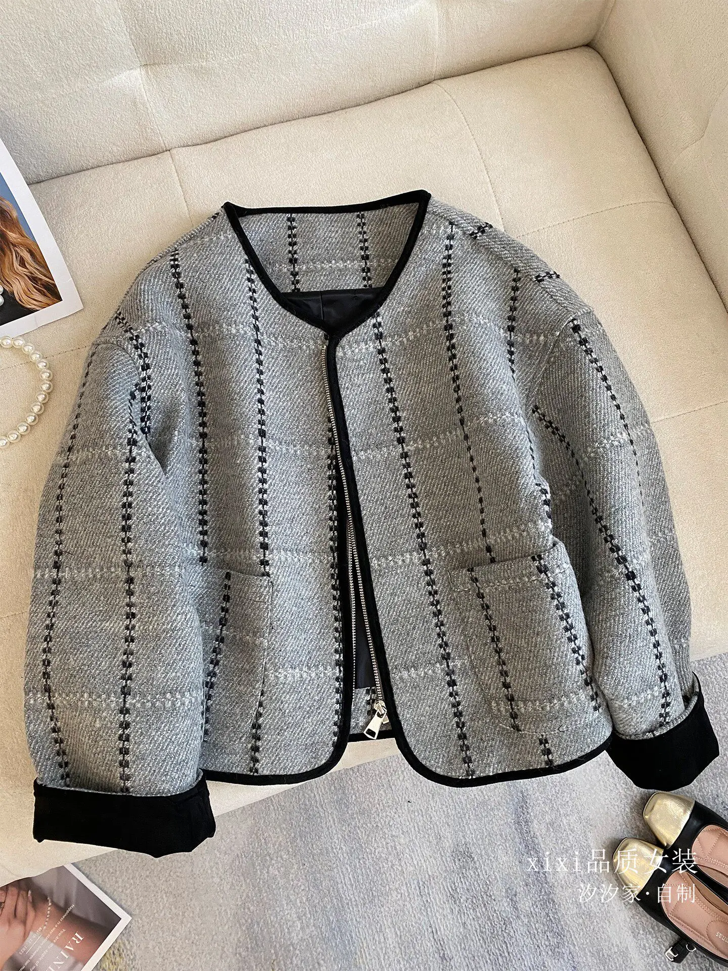 

New Wool jacket, loose plaid woolen coat, top