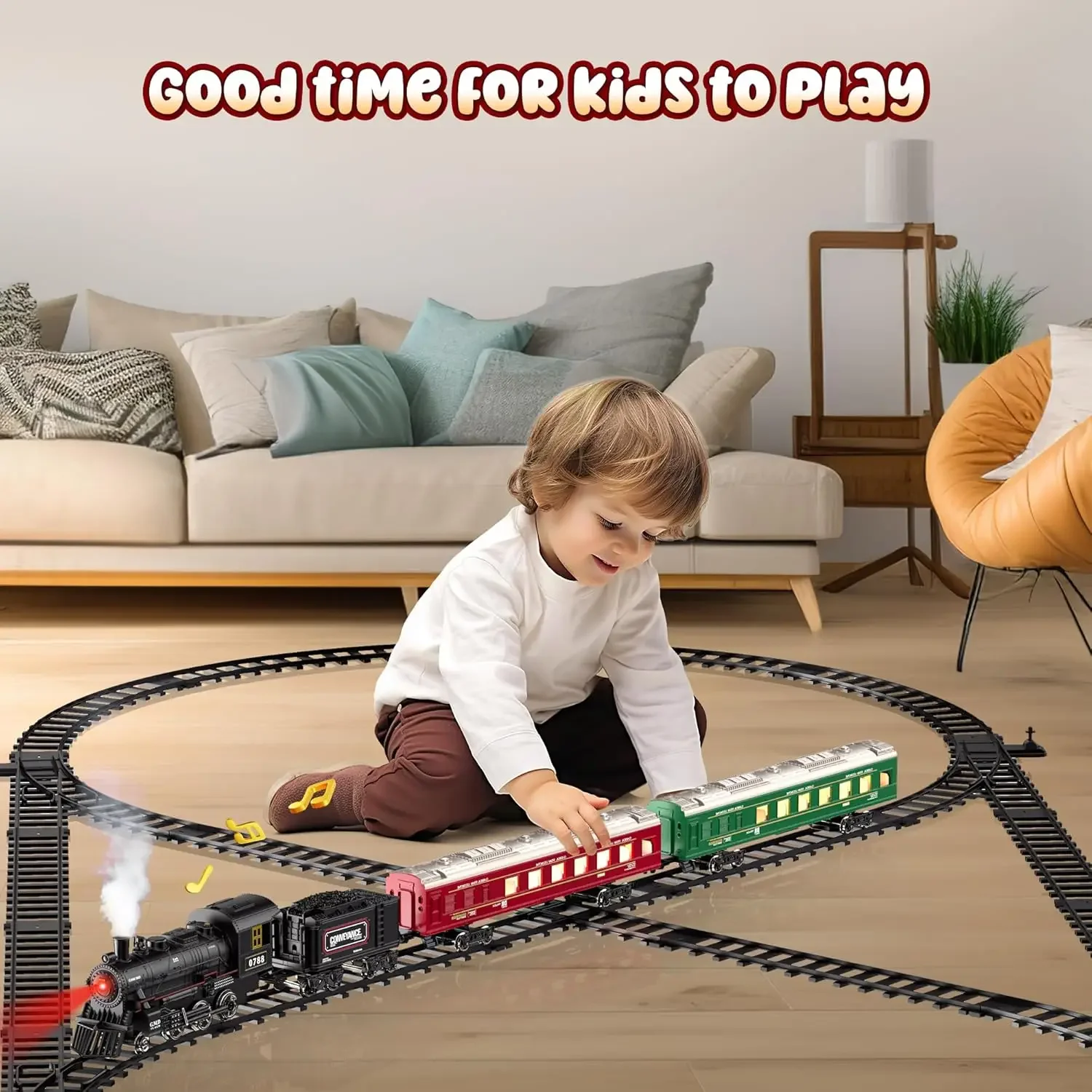 Train Set, Remote Control Train Toys with Luxury Track & Glowing Passenger Carriages, Metal Christmas Tree Train with Smoke, Lig
