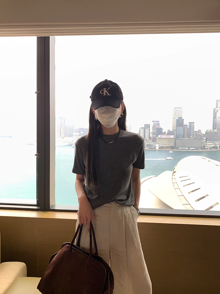 

Футболка из смесовой шерсти с эффектом похудения, комфортная, мягкая, с новым дизайном, весенняя коллекция, женская мода