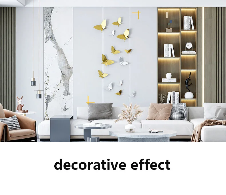 Gold Silver ABS Electroplated Metallic Butterfly Wall Decor, 15-30cm Glossy Hanging Ornaments for Home Art