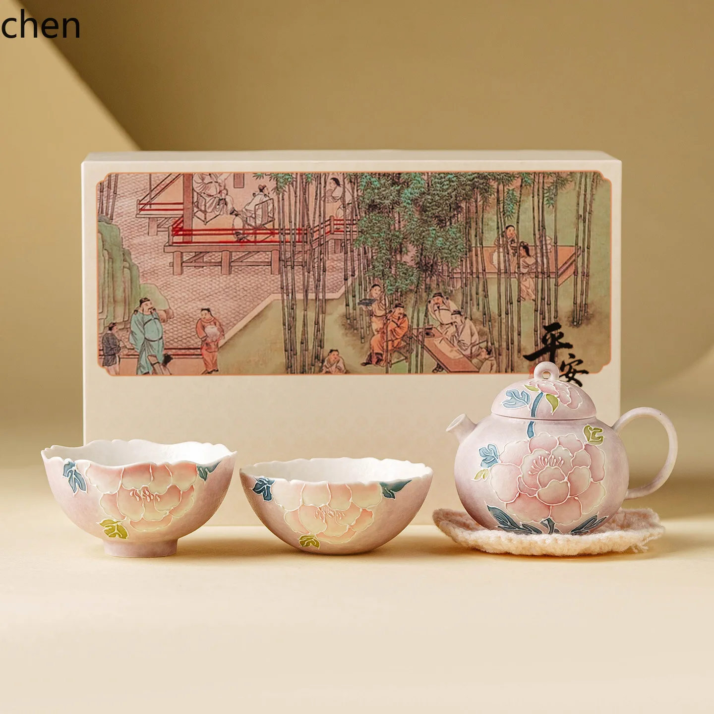 Zml kung fu tea set - portable ceramic tea set with teapot and two cups - premium office tea brewing kit