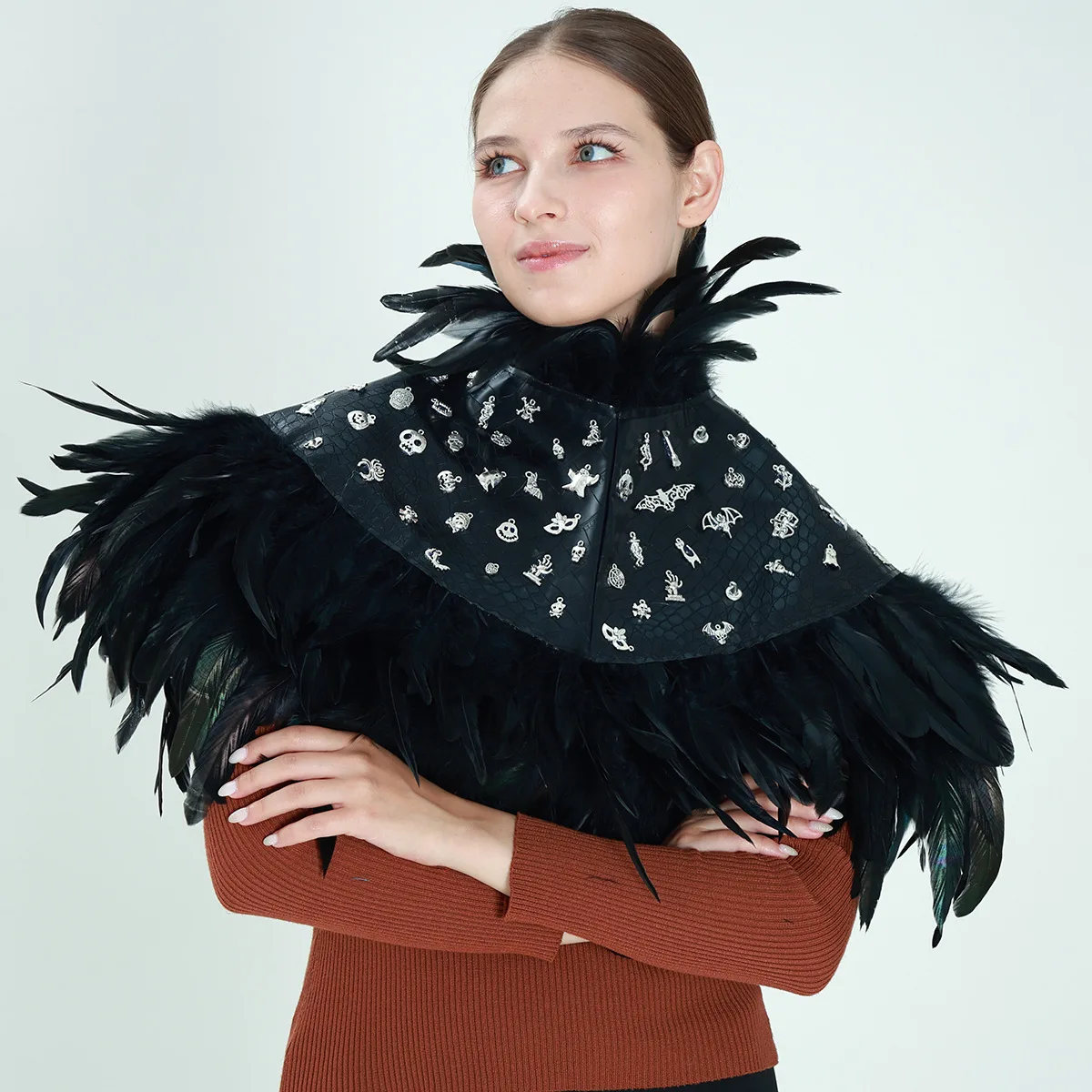 

Women Feather Cape Cloak Vest Fake Collar Cosplay Feathers Punk Style For Carnival Masquerade Ball Party Carnival New 2026