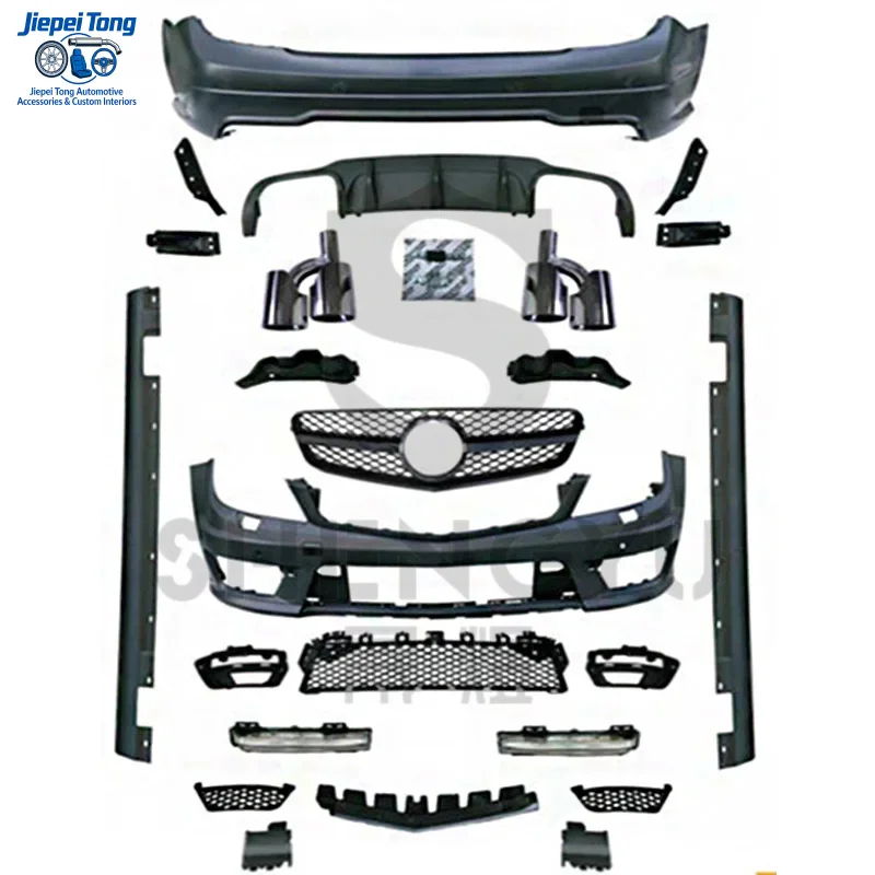 

for Car W204 to C63 Body Kit Include Bumpers Grille Side Skirts Hood Auto Lamps Exhaust Pipes