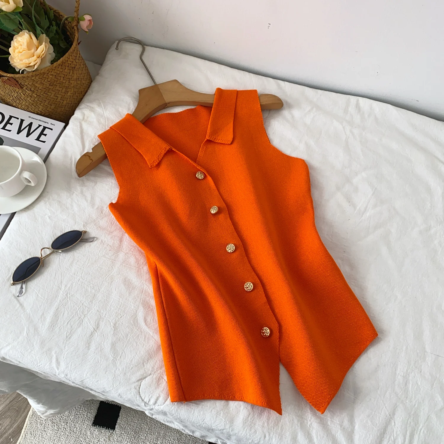 بلوزة نسائية أنيقة من Clothland بلون الحلوى بدون أكمام وقابلة للتمدد قميص صيفي ضيق Mujer Blusa WA298 #4