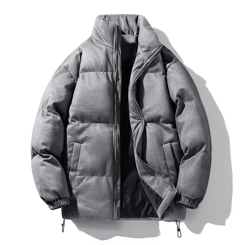 Jaqueta monocromática de camurça falsa para homens, jaqueta puffer extragrande, casaco casual bolha, quente, unissex, streetwear coreano, inverno,