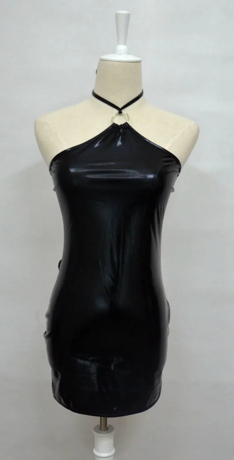 Sexy Fetish Dress Jumpsuit Costumes Lingerie Leather Fetish Latex Catsuit Wear Women Bondage Spanking Skirt