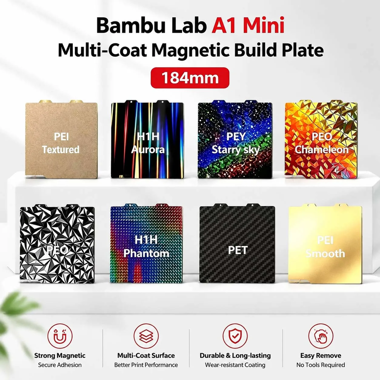 Bambu Lab A1 Mini 184mm Magnetische Federstahl-Druckplatte H1H Mehrschichtige PEI PEO PET PEY 3D-Drucker-Zubehör