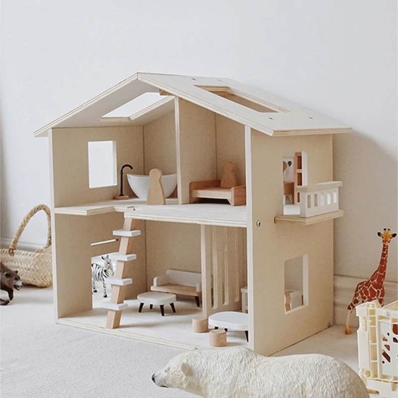 Children\'S Wooden Play House Doll House Simulation Room Birthday Gifts For Boys And Girls Kids\'Room Decor Craft Furnishing