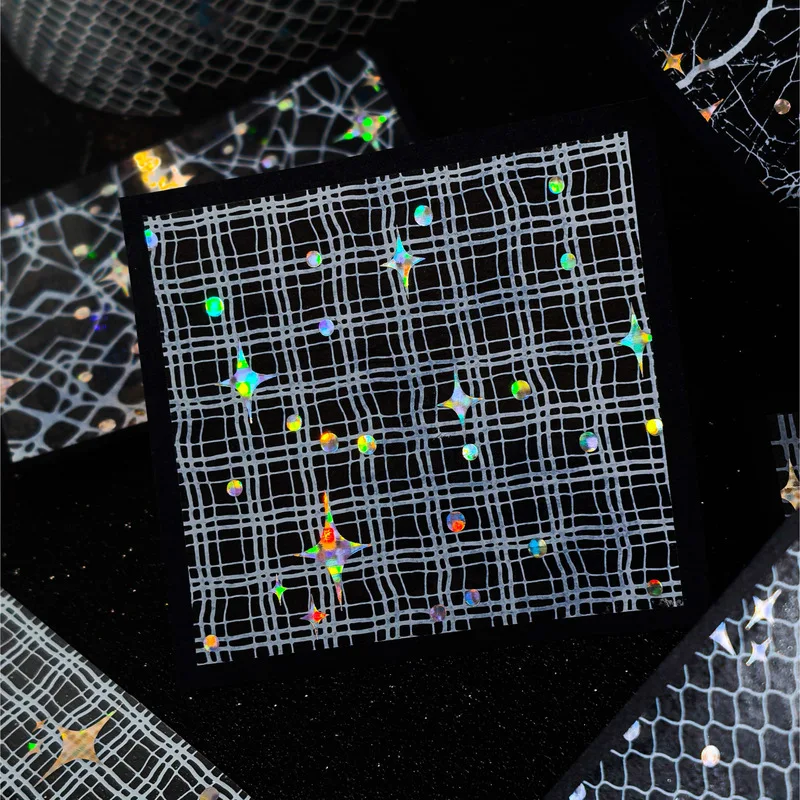 1 Roll 5x200cm Star Grid Mesh Washi Tape Stickers, Sheer Star Net Border Tape for Journal Scrapbook DIY Crafts