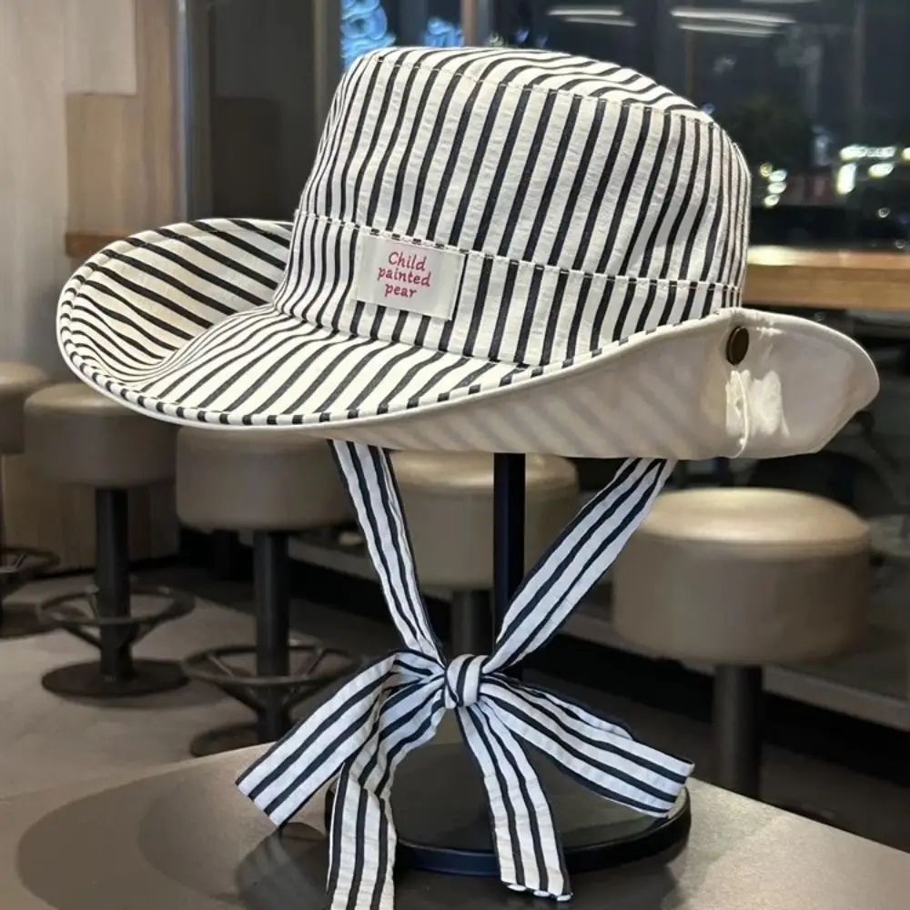 قبعة دلو عصرية للحماية من الأشعة فوق البنفسجية، قبعة بنما مخططة قابلة للطي بحافة واسعة قابلة للتنفس #5