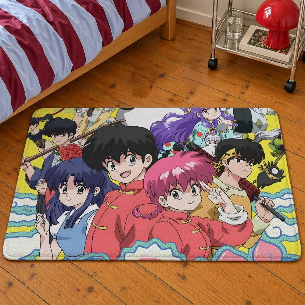 Floor Mat Soft Anime Flannel Entrance P-chan Doormat Non-Slip Ranma Washable Rug For S3 Bedroom Kitchen Akane Remake Home Decor