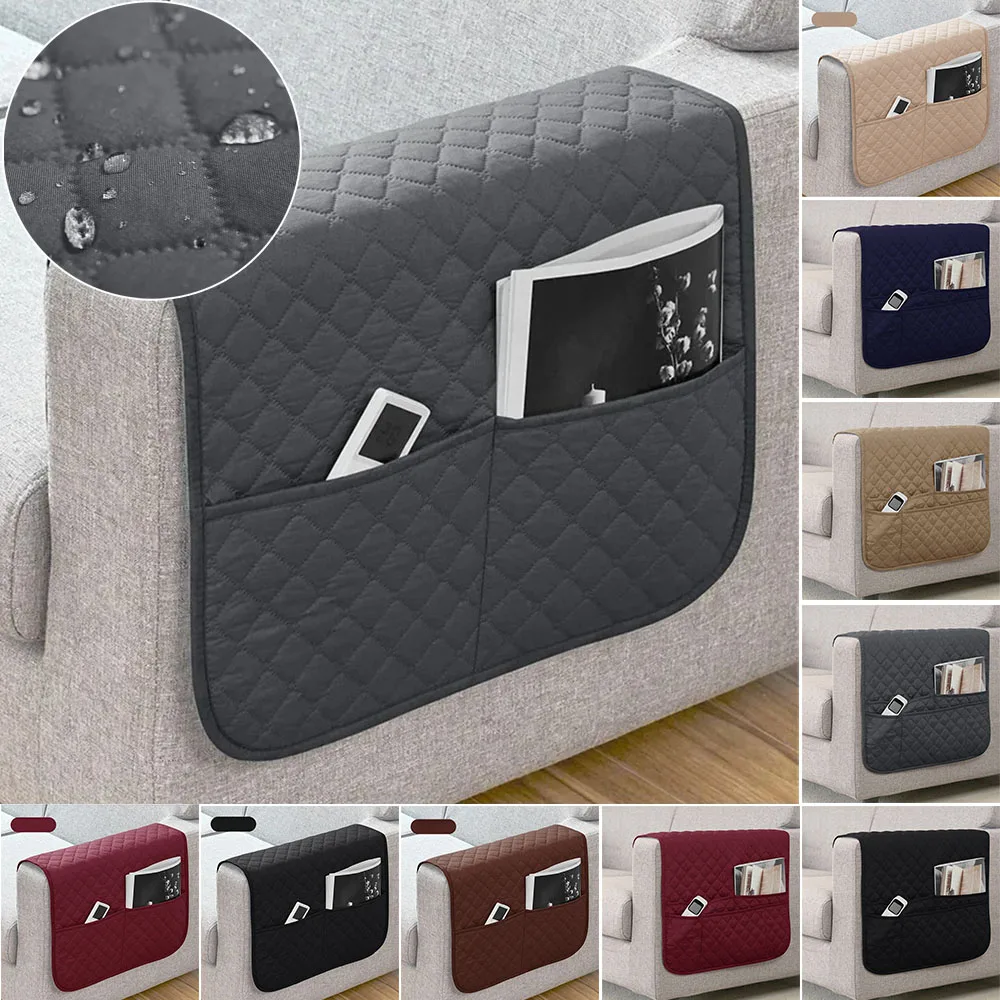 

1PC Waterproof Sofa Armrest Covers with Storage Pockets for Cellphone Remote Control Non-slip Couch Slipcover Protection Canapé