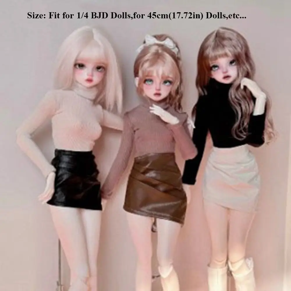 เสื้อคอกลมลำลอง สไตล์หรูหรา พร้อมอุปกรณ์ DIY เสื้อไหมพรมถักน่ารัก กระโปรงหนัง PU ขนาดเล็ก สำหรับตุ๊กตา BJD ขนาด 1/4 45 ซม.